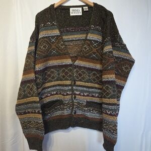 Prima Maglia Wool Blend Chunky Knit Cardigan Sweater Pockets Earth Tone Mens XL